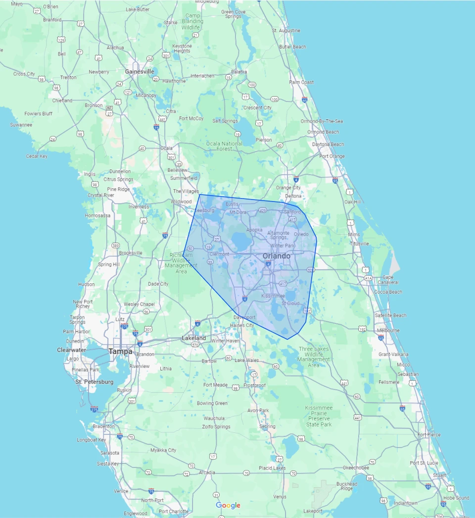 map of just move it service areas surrounding orlando